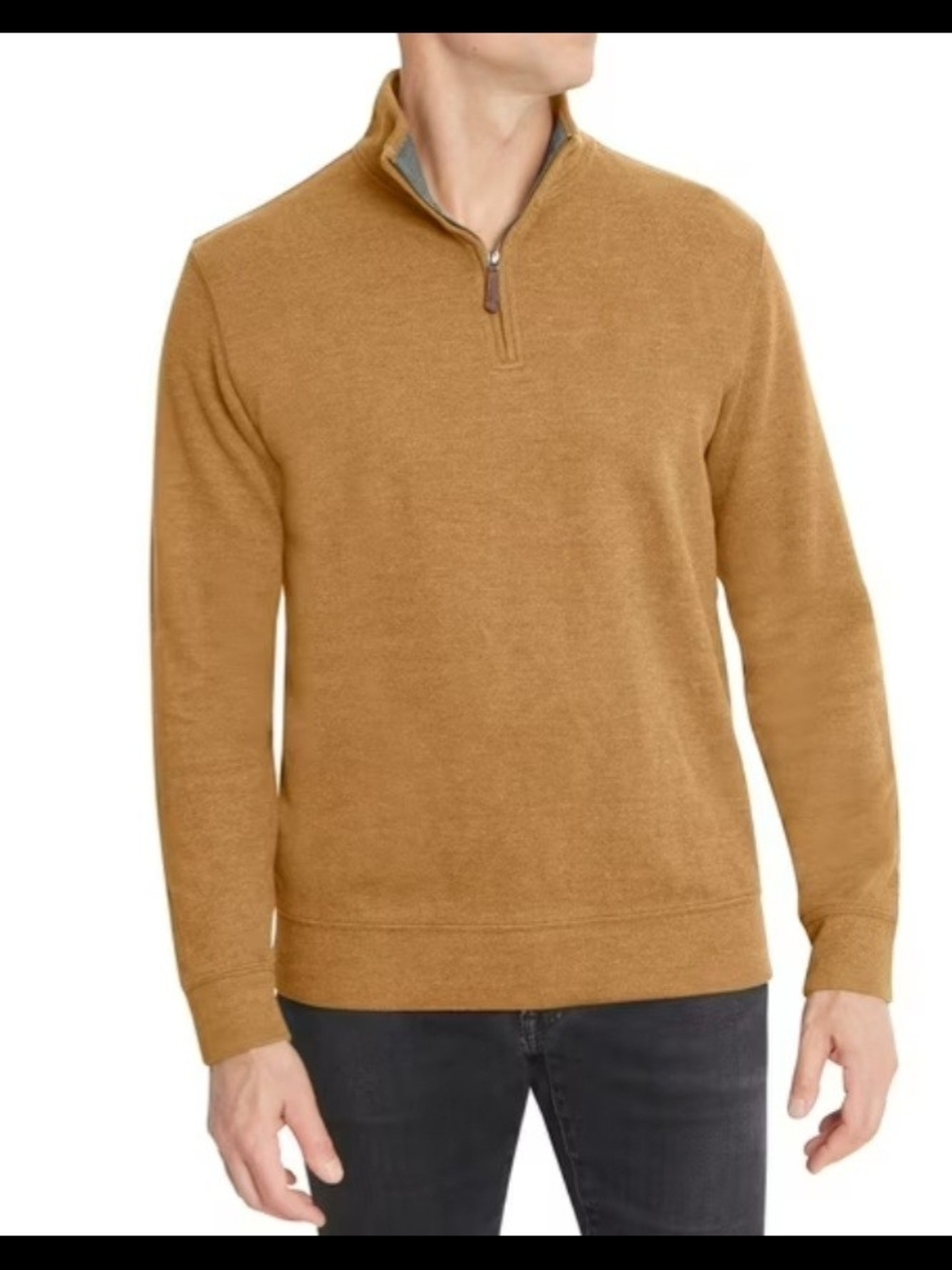 Lands' End Mens Size Medium Ribbed Quarter Zip Sweater in Camel Heather